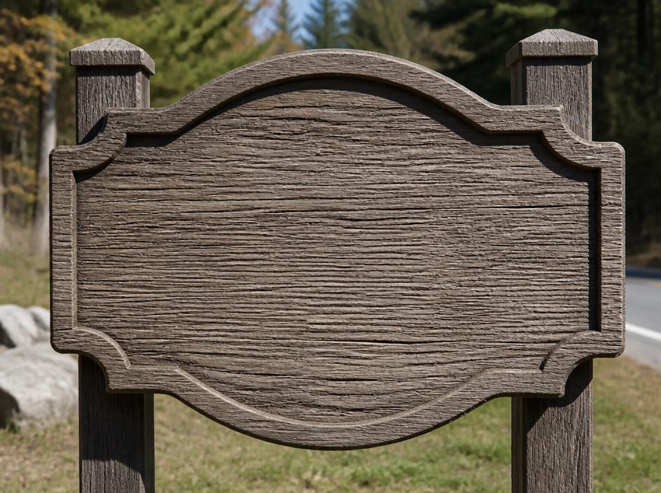 Carved sandblasted wooden sign on posts