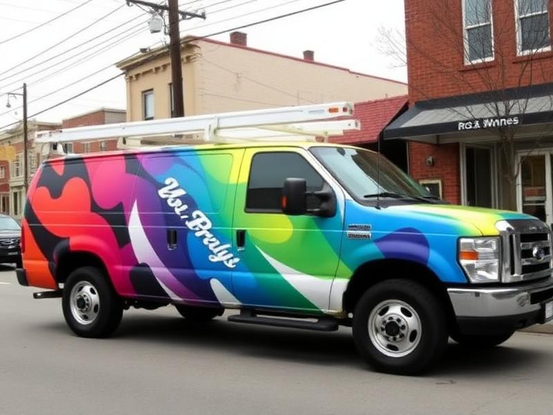 Work van with a full-color vinyl graphics wrap